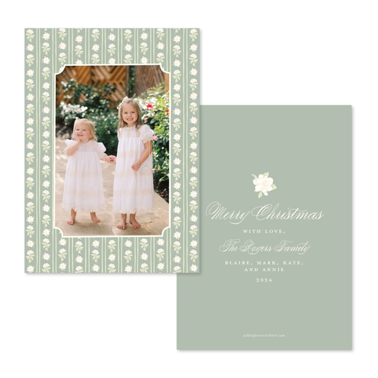 Gardenia Stripes Christmas Card in Sage