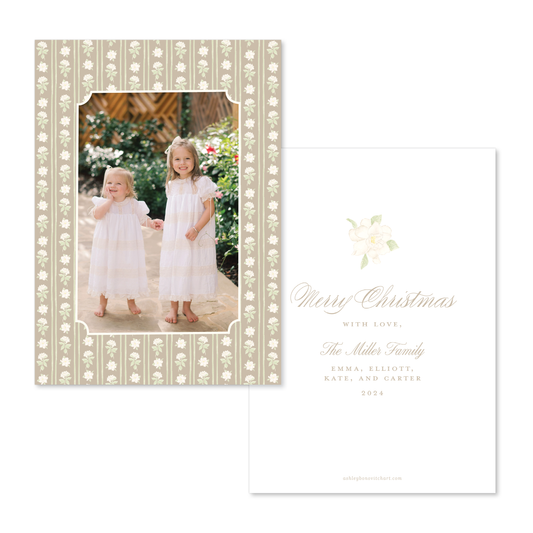 Gardenia Stripes Christmas Card in Tan