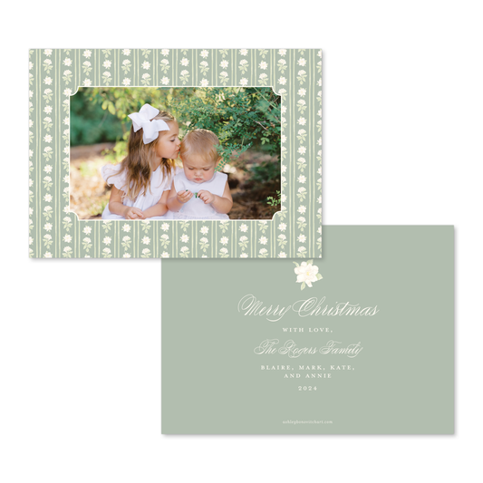 Gardenia Stripes Christmas Card in Sage - Landscape