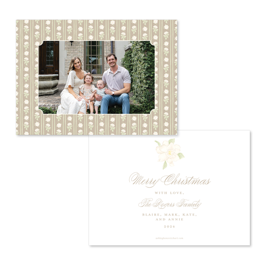 Gardenia Stripes Christmas Card in Tan - Landscape