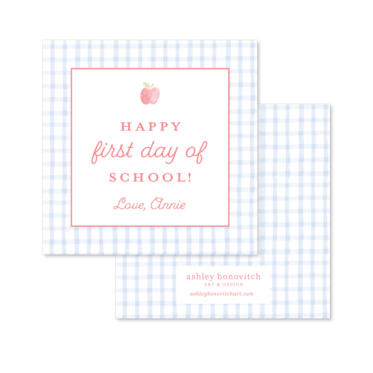 Happy First Day Tags in Blue Gingham