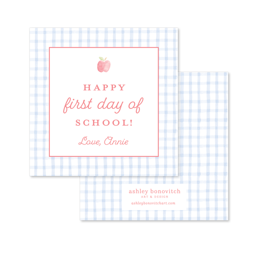 Happy First Day Tags in Blue Gingham