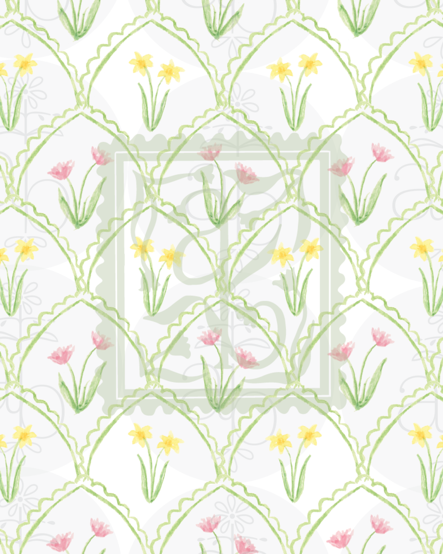 Botanical Spring Scallop Pattern