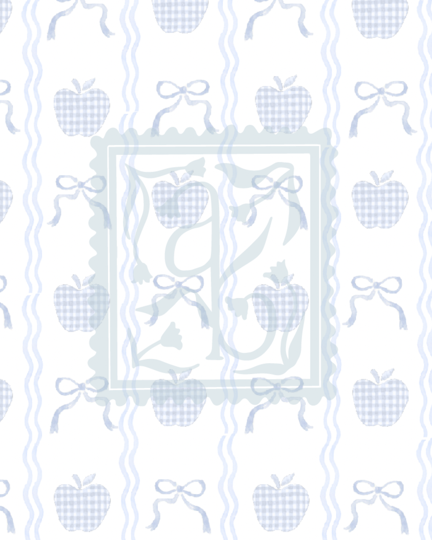 Gingham Apple Bows Pattern in Blue