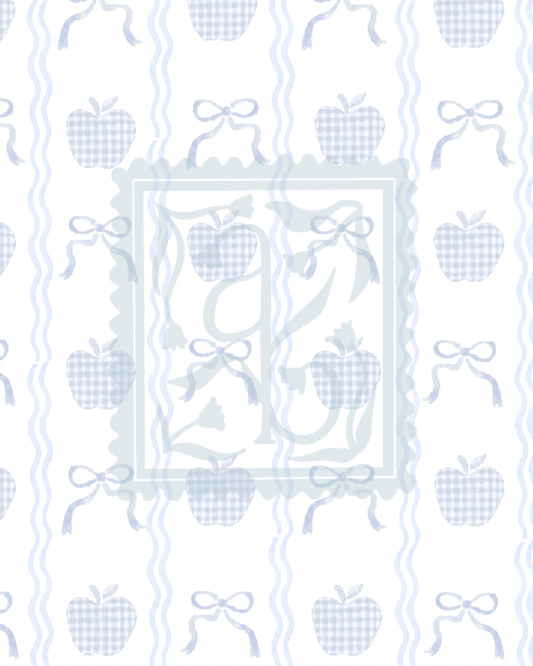 Gingham Apple Bows Pattern in Blue