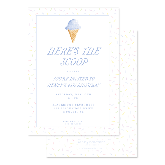 Ice Cream Party Invitations in Blue Sprinkles