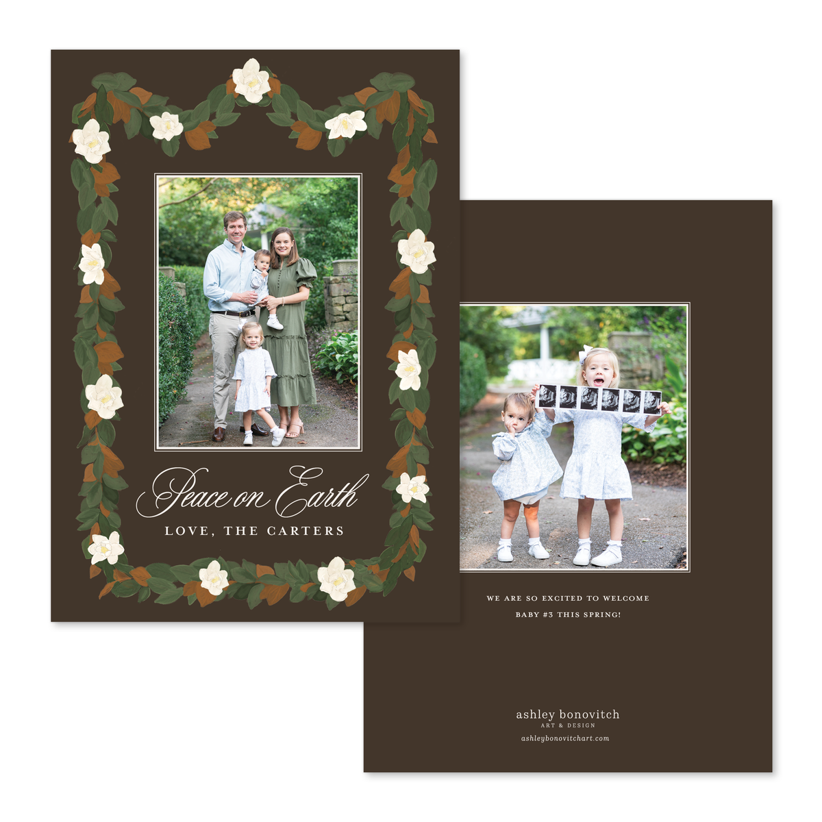 Magnolia Garland Christmas Card in Chocolate
