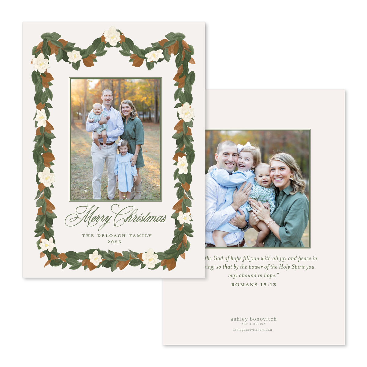 Magnolia Garland Christmas Cards in Ivory