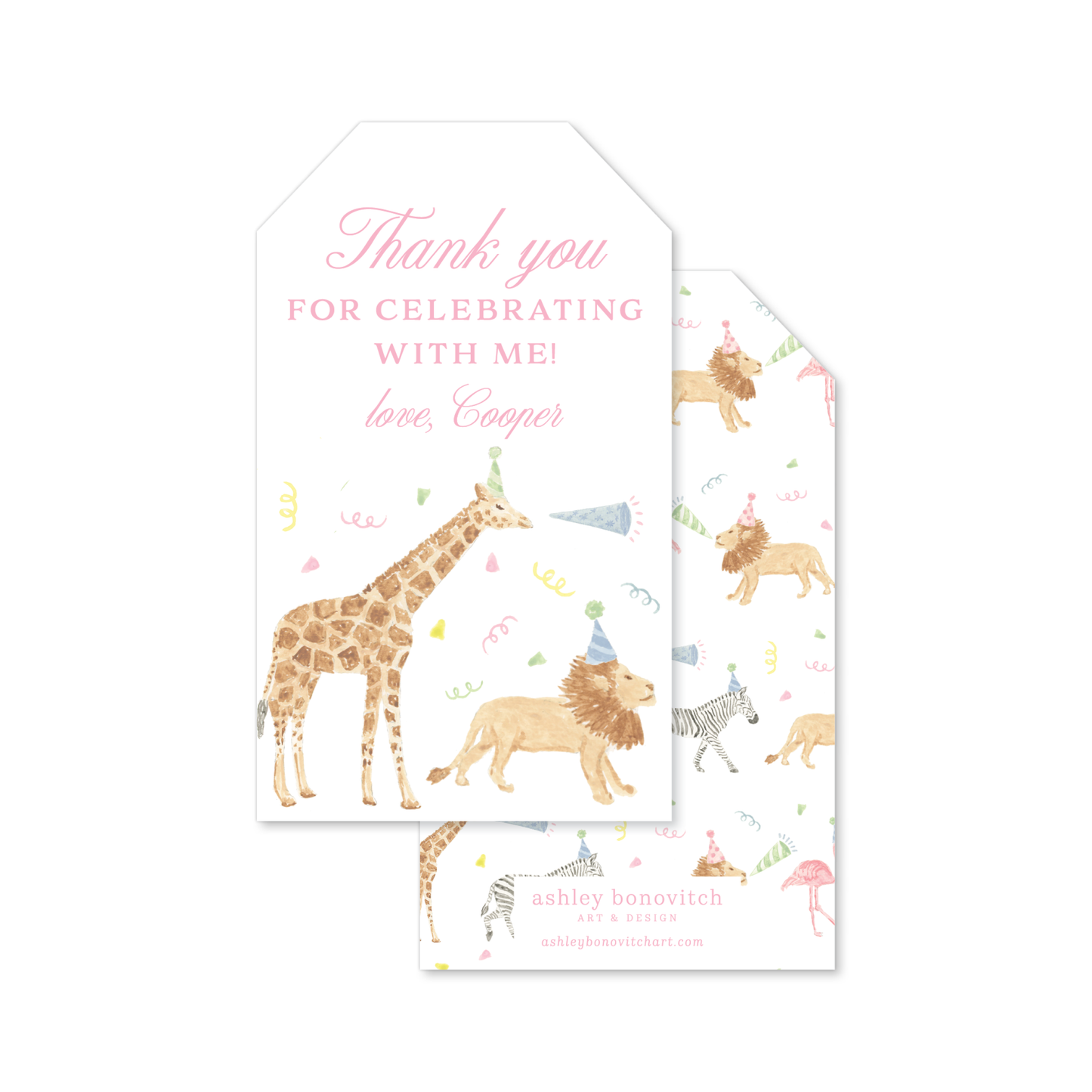 Party Animal Gift Tags in Pink
