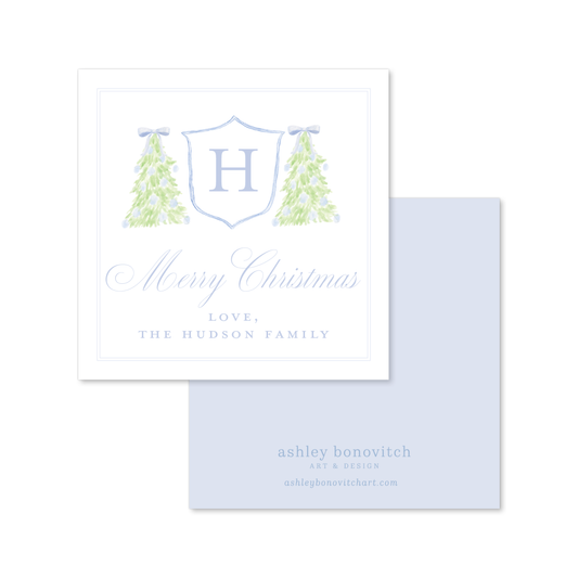 Christmas Tree Crest Gift Tags in Blue