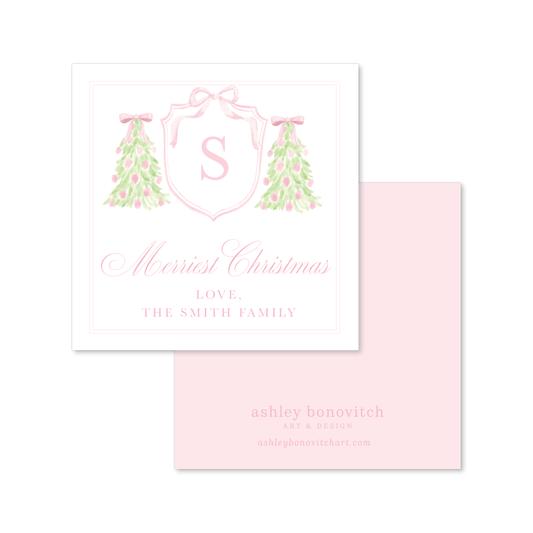 Christmas Tree Crest Gift Tags in Pink