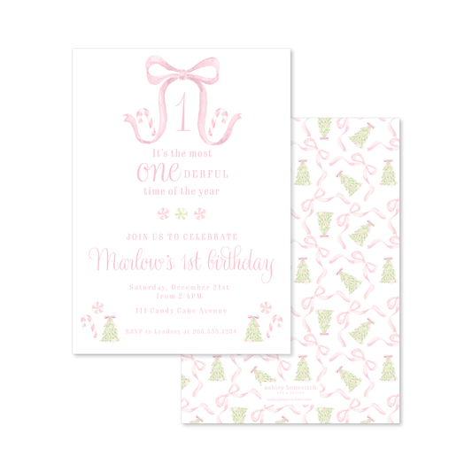 Pink Bow Christmas Crest Party Invitations