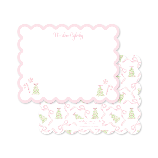 Pink Bow Christmas Crest Stationery Set