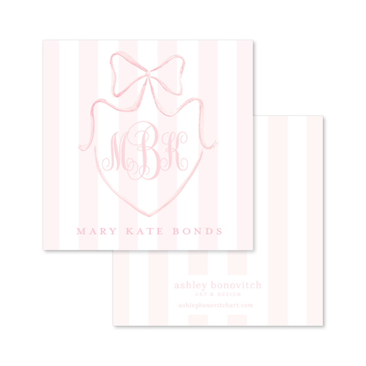 Pink Bow Crest Calling Cards