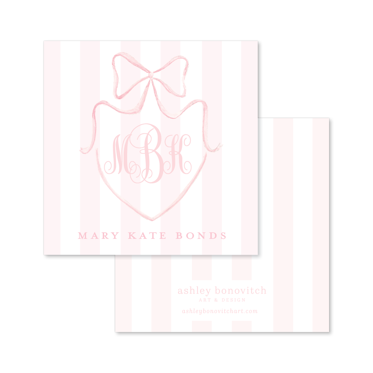 Pink Bow Crest Calling Cards