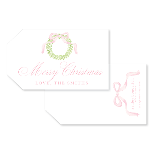 Pink Bow Wreath Gift Tags