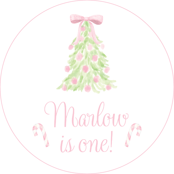 Pink Christmas Tree Party Stickers