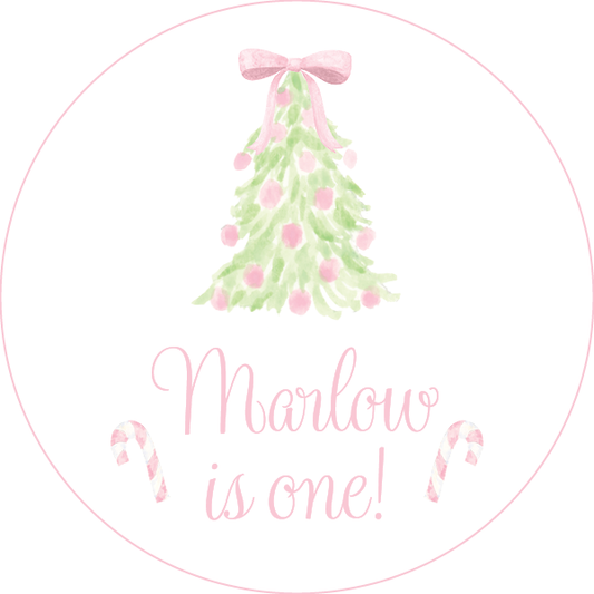 Pink Christmas Tree Party Stickers