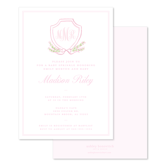 Pink Floral Crest Invitations