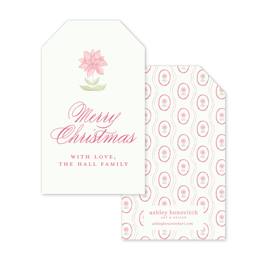 Poinsettia Medallion Block Print Christmas Gift Tags