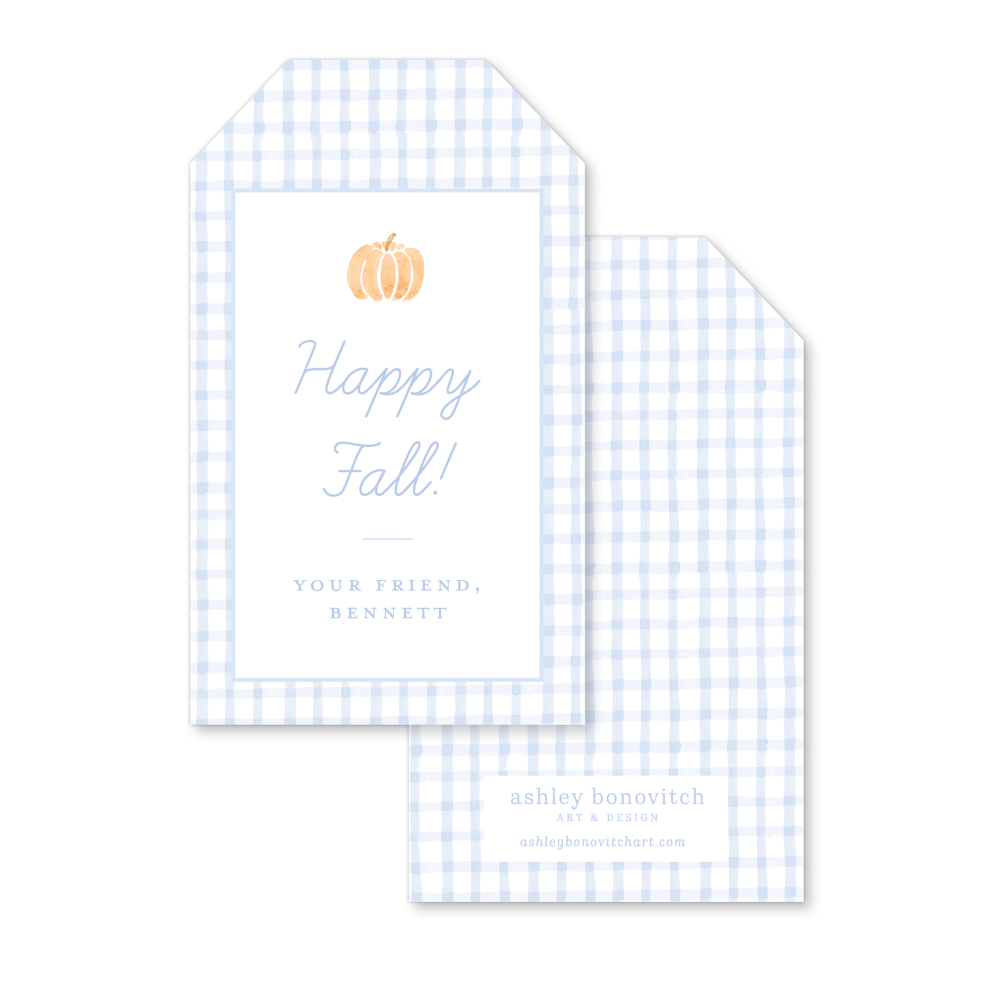 Gingham Pumpkin Gift Tags in Blue