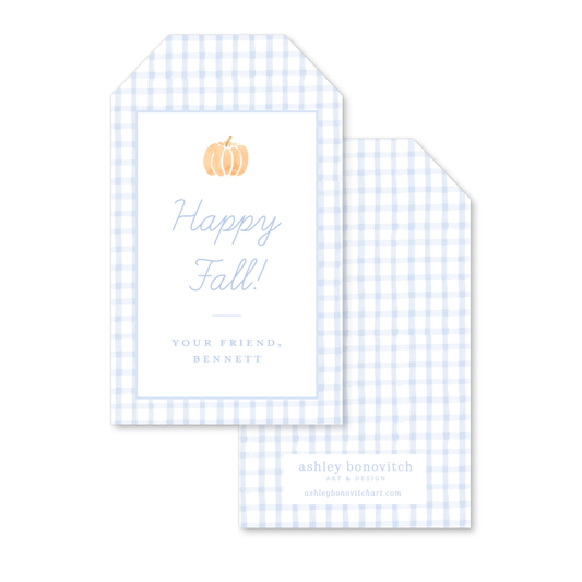 Gingham Pumpkin Gift Tags in Blue