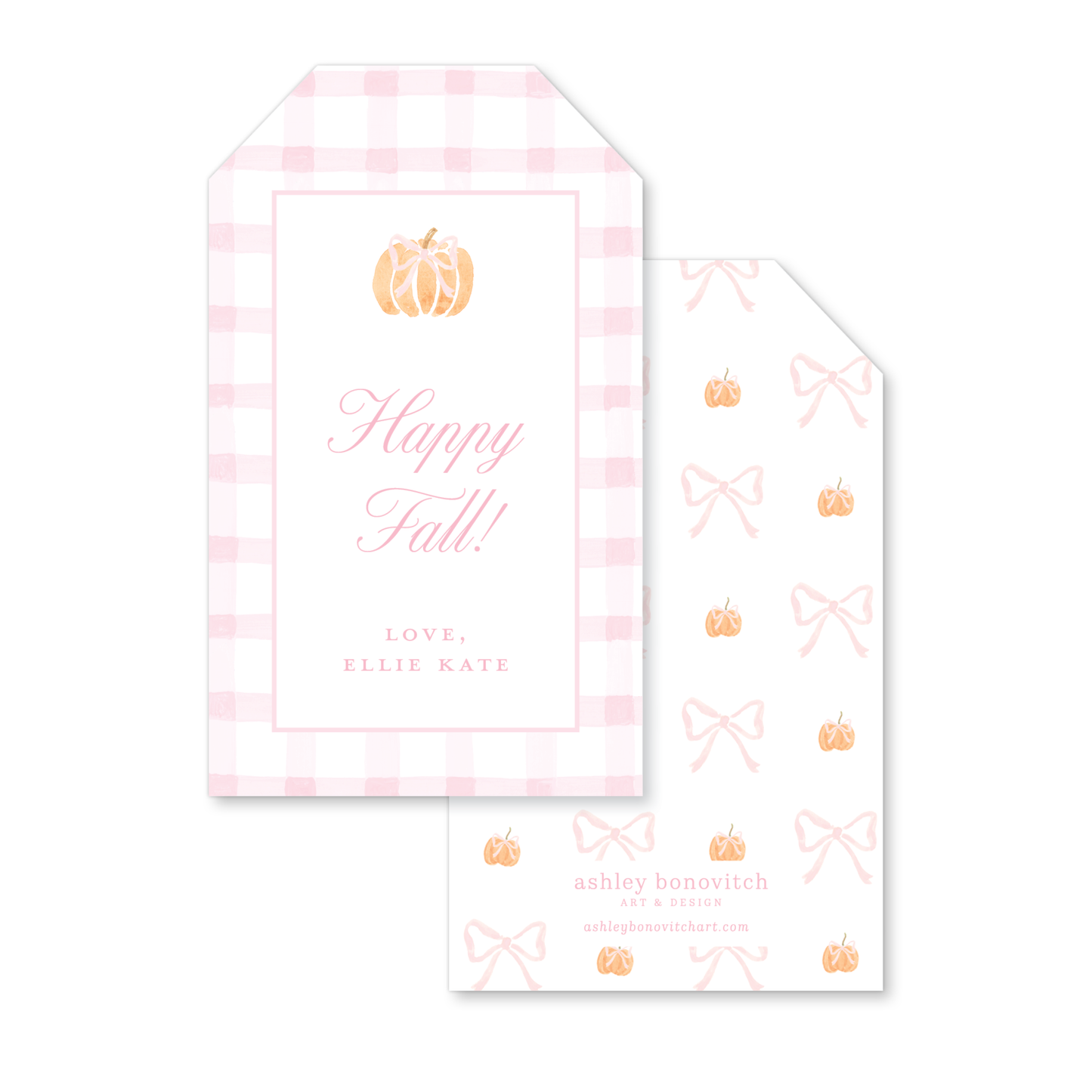 Gingham Pumpkin Gift Tags in Pink