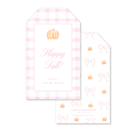 Gingham Pumpkin Gift Tags in Pink