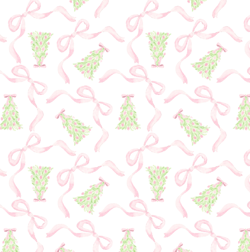 Christmas Tree Bow Wrapping Paper Sheets in Pink - PREORDER