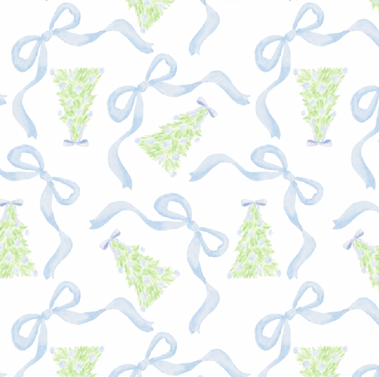 Christmas Tree Bow Wrapping Paper Sheets in Blue - PREORDER