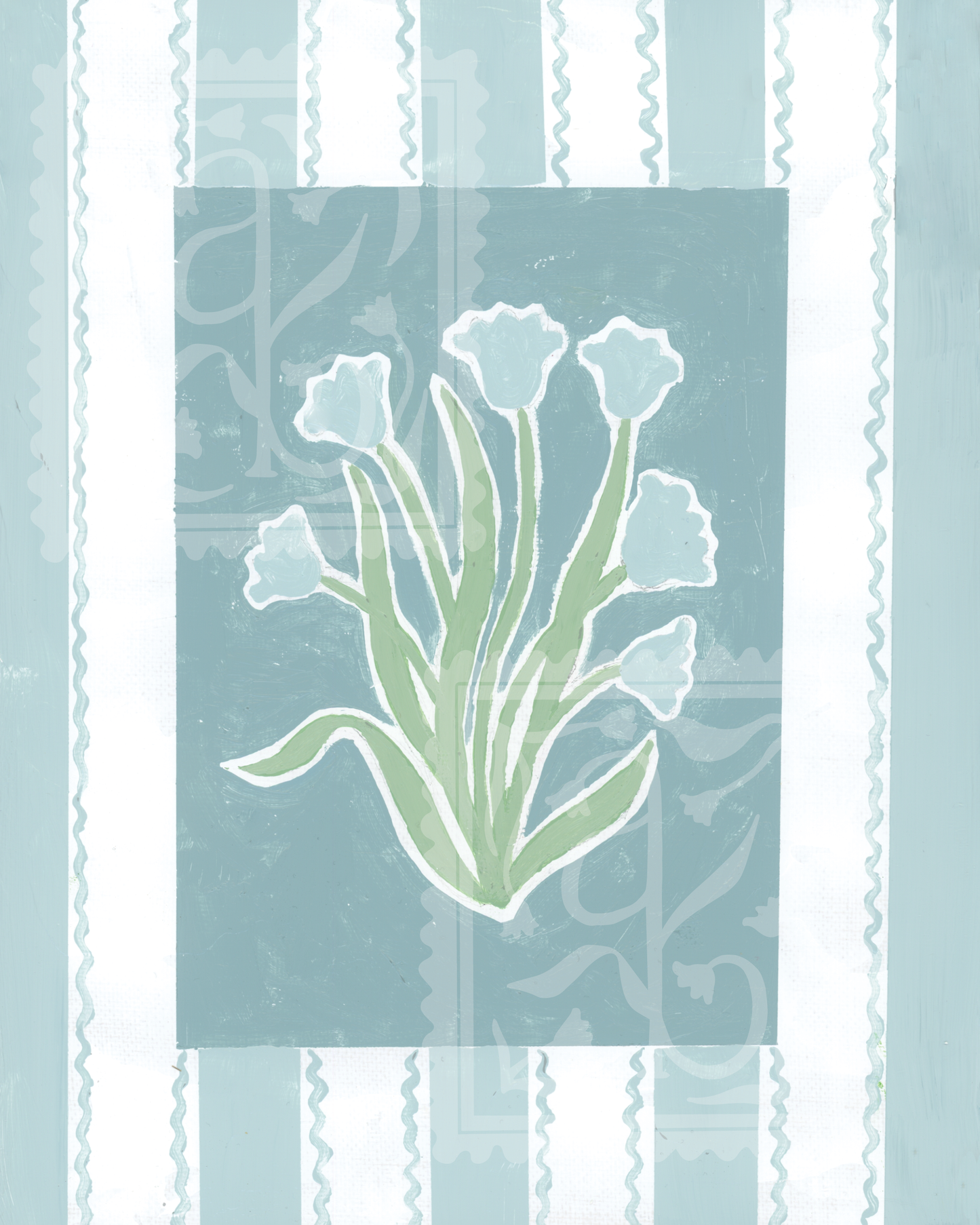 Signature Tulips Original Art Print in Aegean Blue