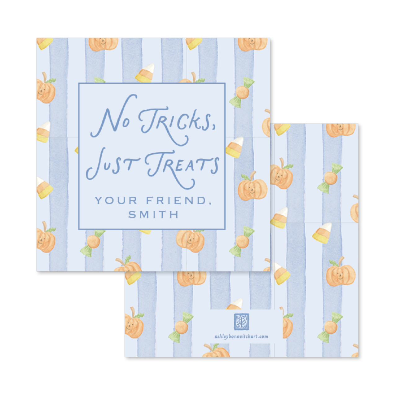 Spooky Stripes Gift Tags in Blue - Square
