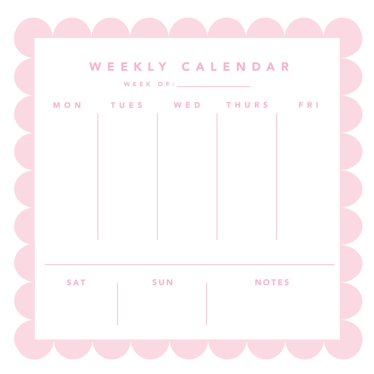 Weekly Calendar Notepad - Pink Scallop
