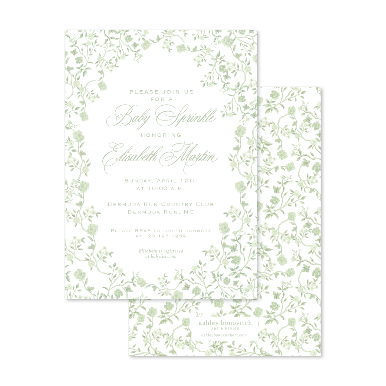 Toile Chinoiserie Invitation in Green