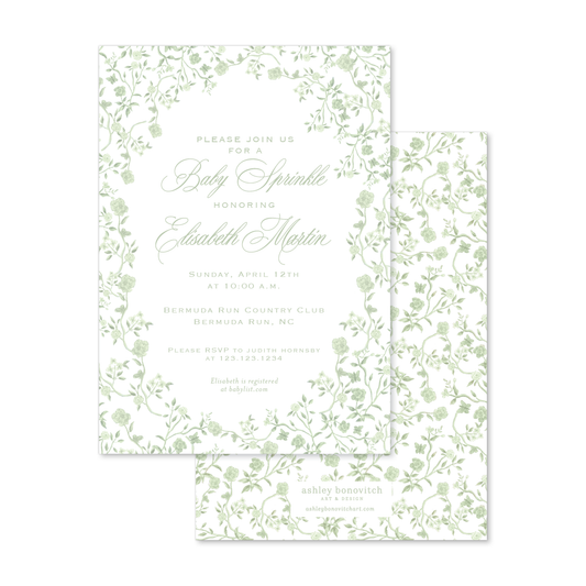 Toile Chinoiserie Invitation in Green