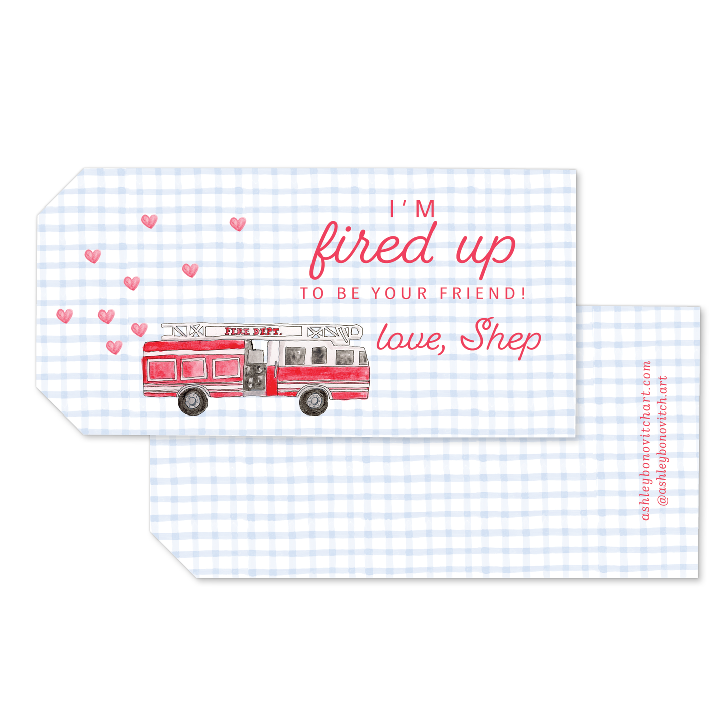 Fire Truck Valentines Tags - Hang Tag