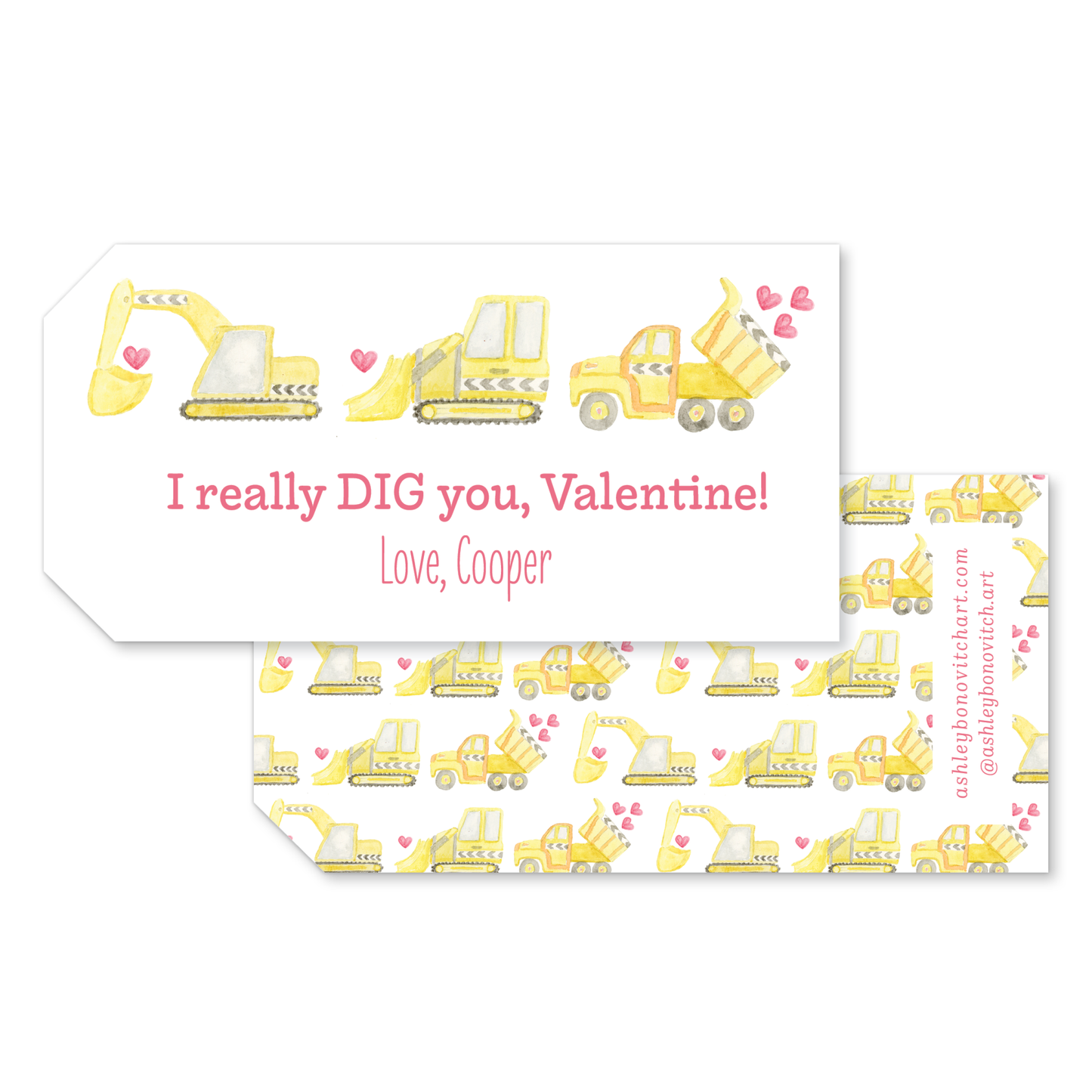 Construction Vehicles Valentines Tags