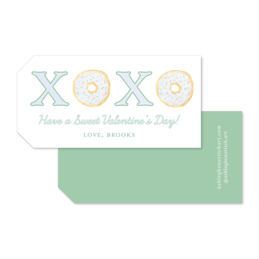 XOXO Donuts Valentines Tags in Green
