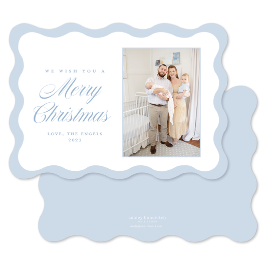 Wavy Blue Die Cut Christmas Card