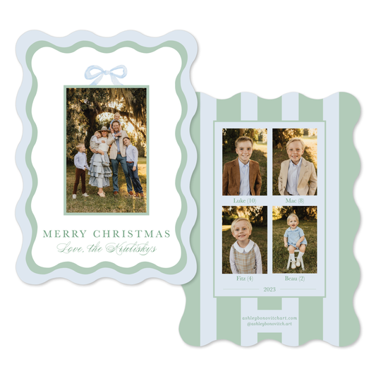 Wavy Blue and Green Die Cut Christmas Card