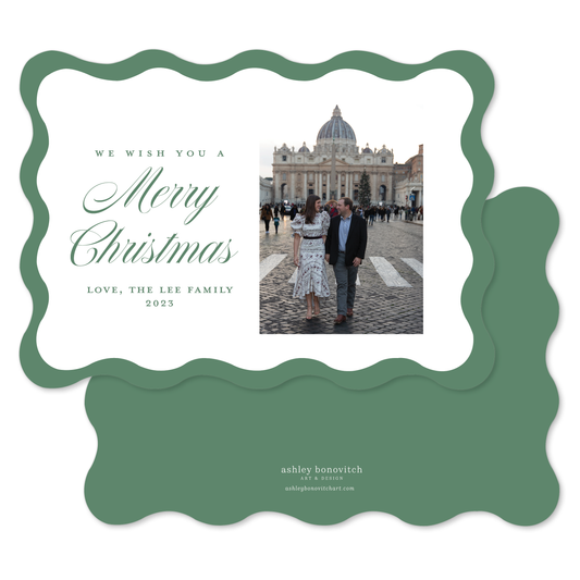 Wavy Green Die Cut Christmas Card
