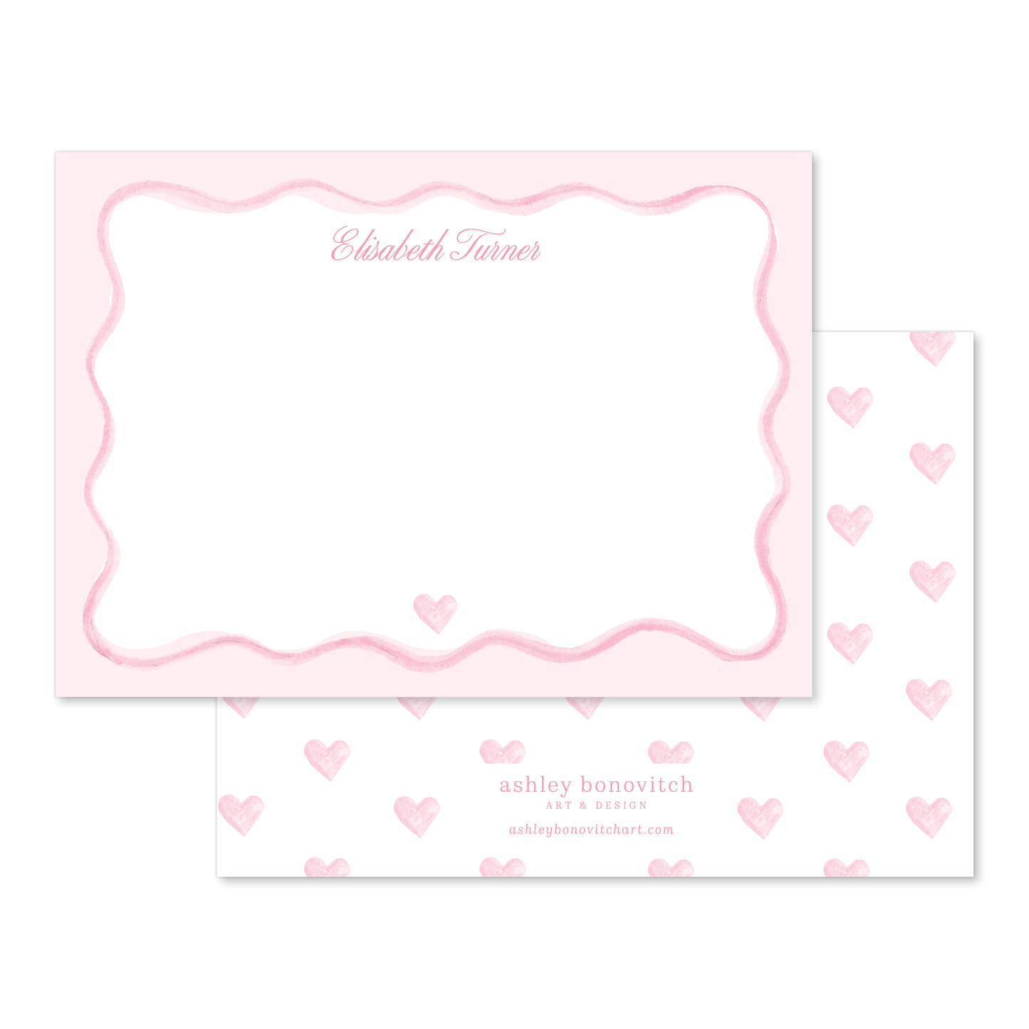 Wavy Pink Hearts Stationery Set