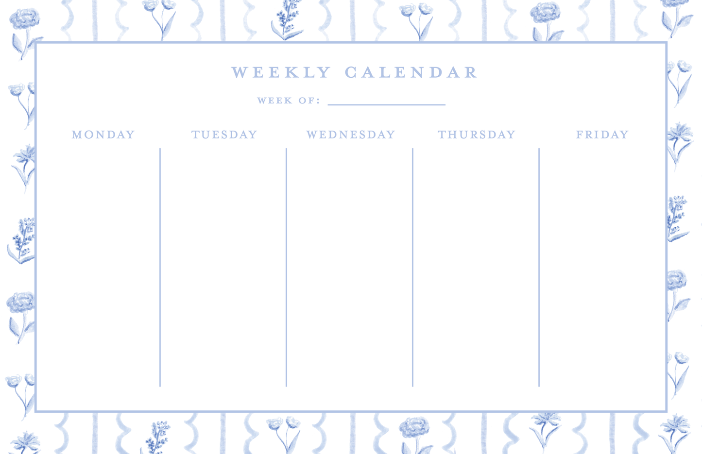 Weekly Calendar Notepad - Blue and White Floral