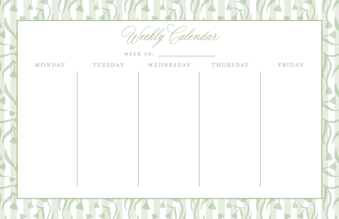 Weekly Calendar Notepad - Signature Floral in Sage