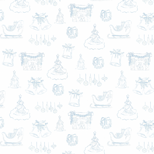 Christmas Toile Wrapping Paper Sheets in Blue - PREORDER