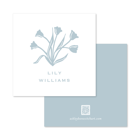 Signature Tulips Calling Cards in Powder Blue
