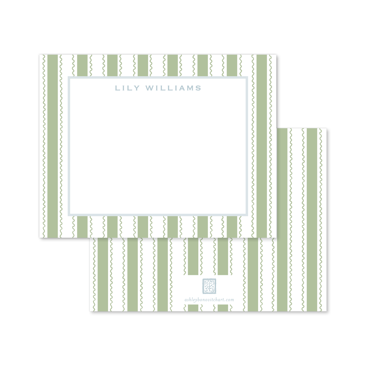 Signature Wavy Stripe Stationery Set in Light Sage