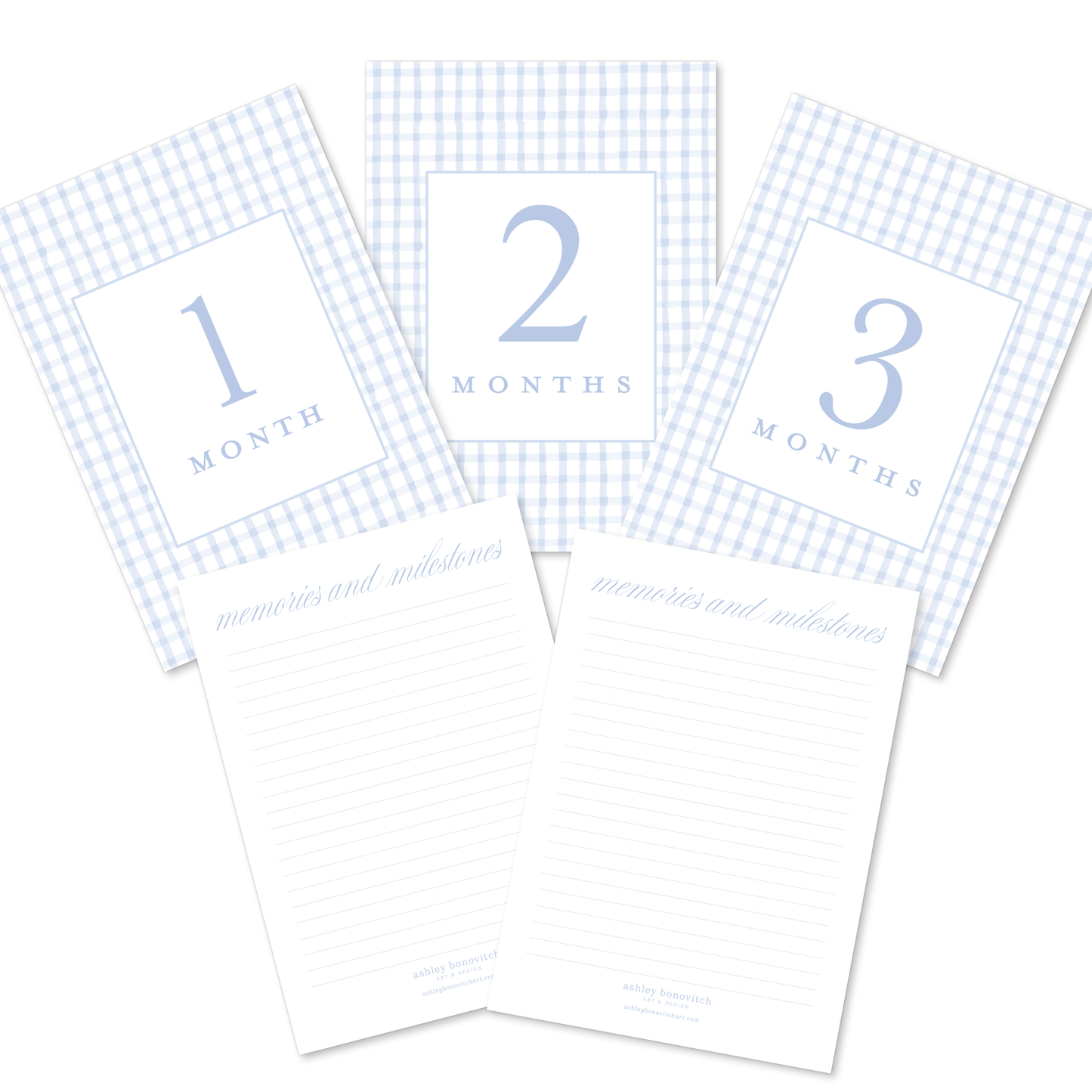 Monthly Milestone Cards in Blue Gingham