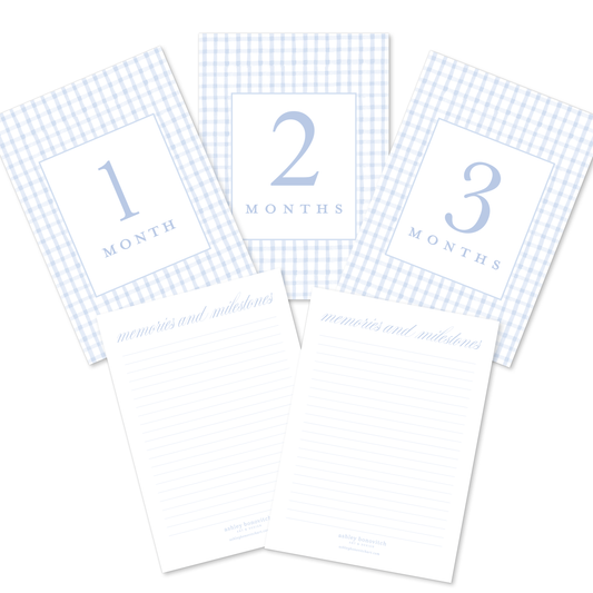 Monthly Milestone Cards in Blue Gingham
