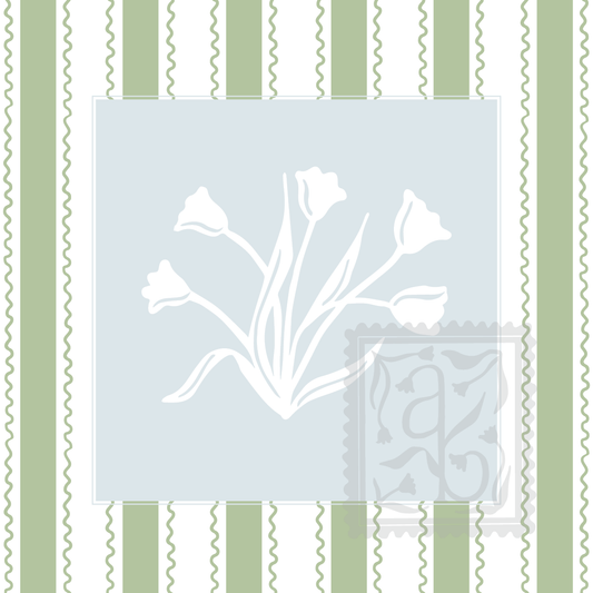 Signature Tulips Print in Sage Stripes